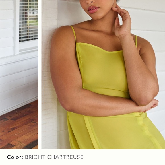 ANTHROPOLOGIE Super Cute Chartreuse NWT 
SHEER PANELED MIDI DRESS - Picture 8 of 8